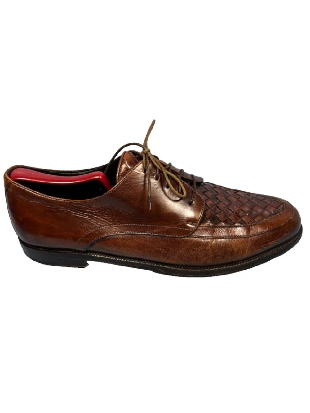 Cole Haan Bragano 9.5 Brown Woven Leather Dress Shoes Made In Italy Vibram Soles